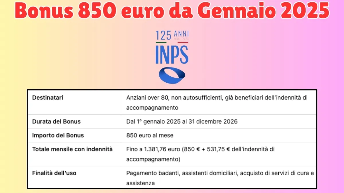 Bonus 850 euro da gennaio 2025