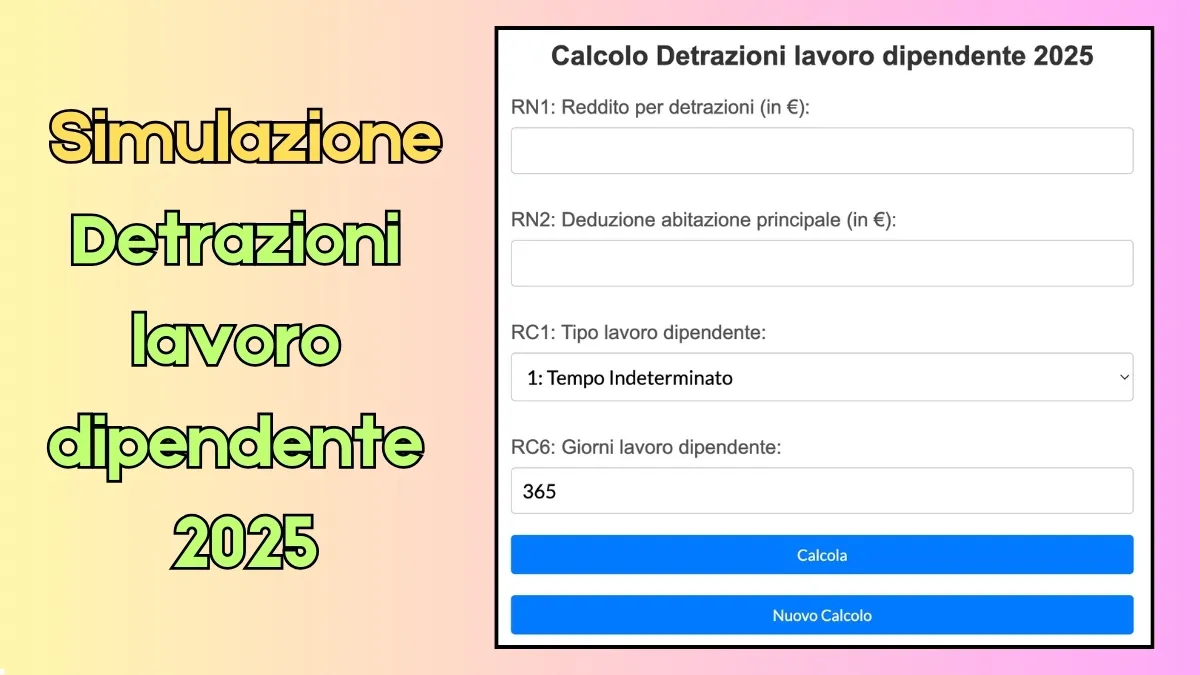 Simulazione Detrazioni lavoro dipendente 2025: Esempio calcolo Online - Tabella