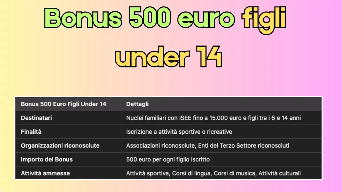 Bonus 500 euro figli under 14